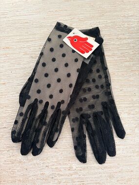 VTG NWT Cardinal Glove Co. Black Nylon Mesh Polka Dot Gloves